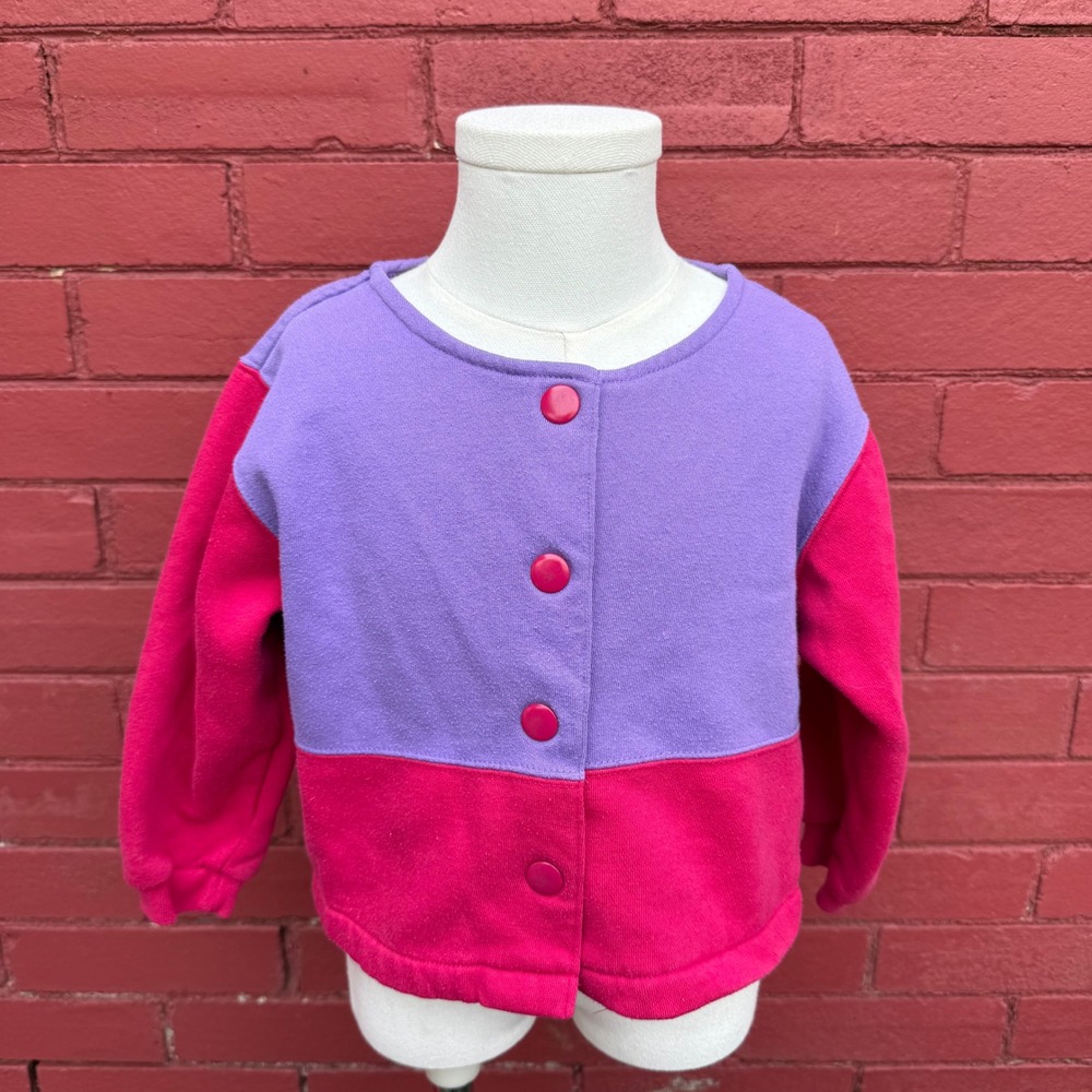 Vintage‎ Sprockets Mervyns Toddler 3T Colorblock Fleece Snap Front Cardigan Pink
